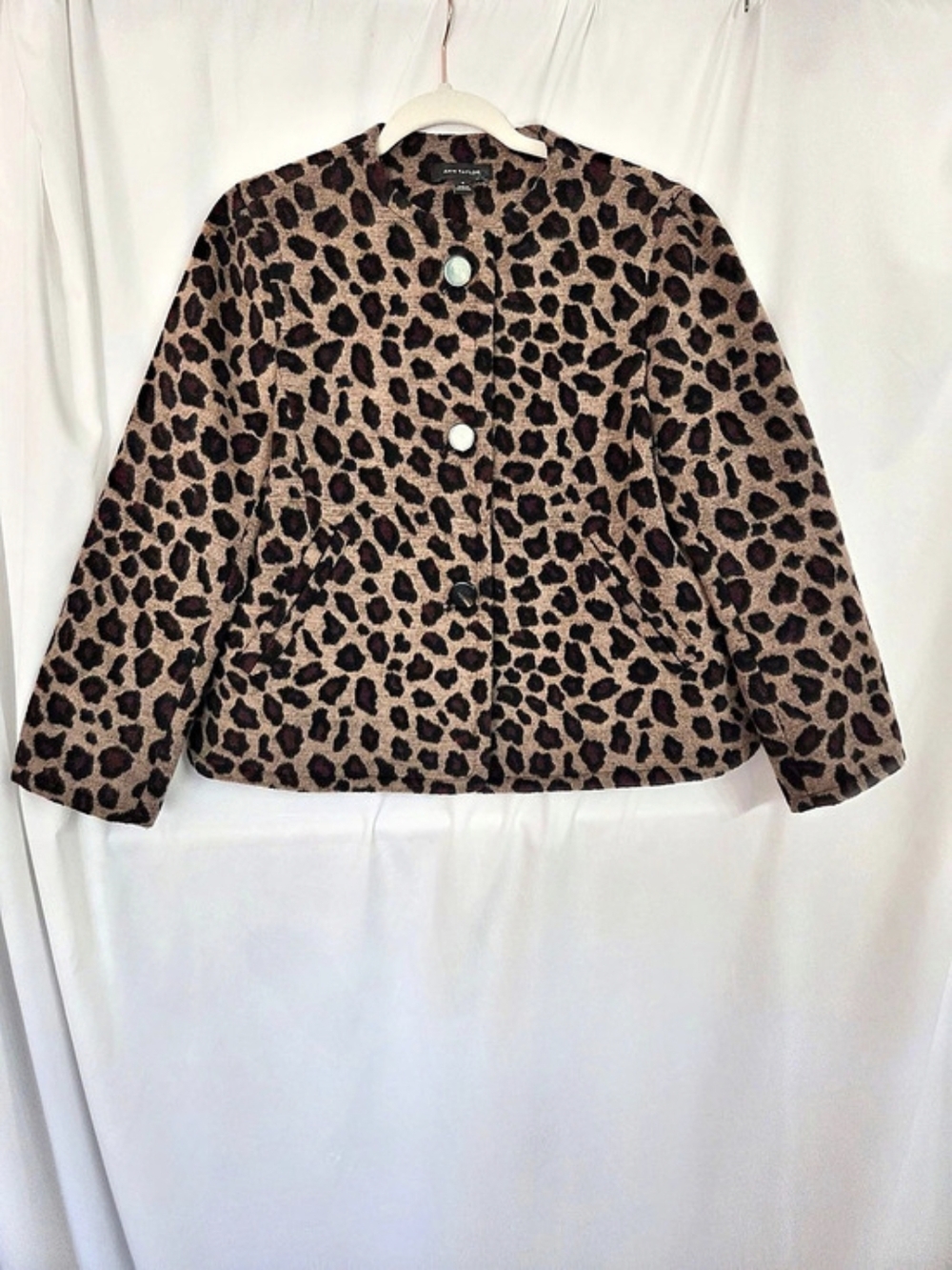 Ann Taylor Bold Leopard Print Wool Blend Lined Jacket Size M